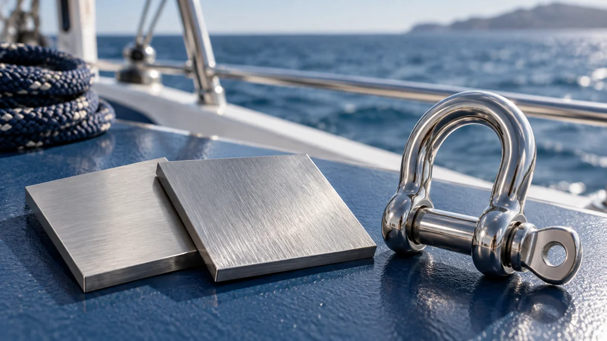 AI illustration of stainless steel samples and marine hardware