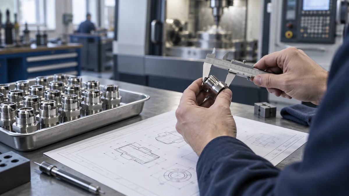 AI illustration of precision component inspection in a generic workshop