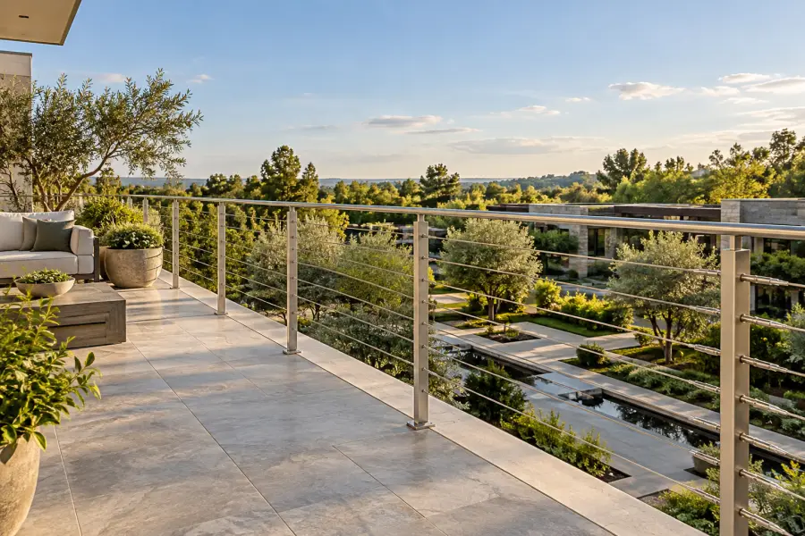 Outdoor stainless steel cable railing installation