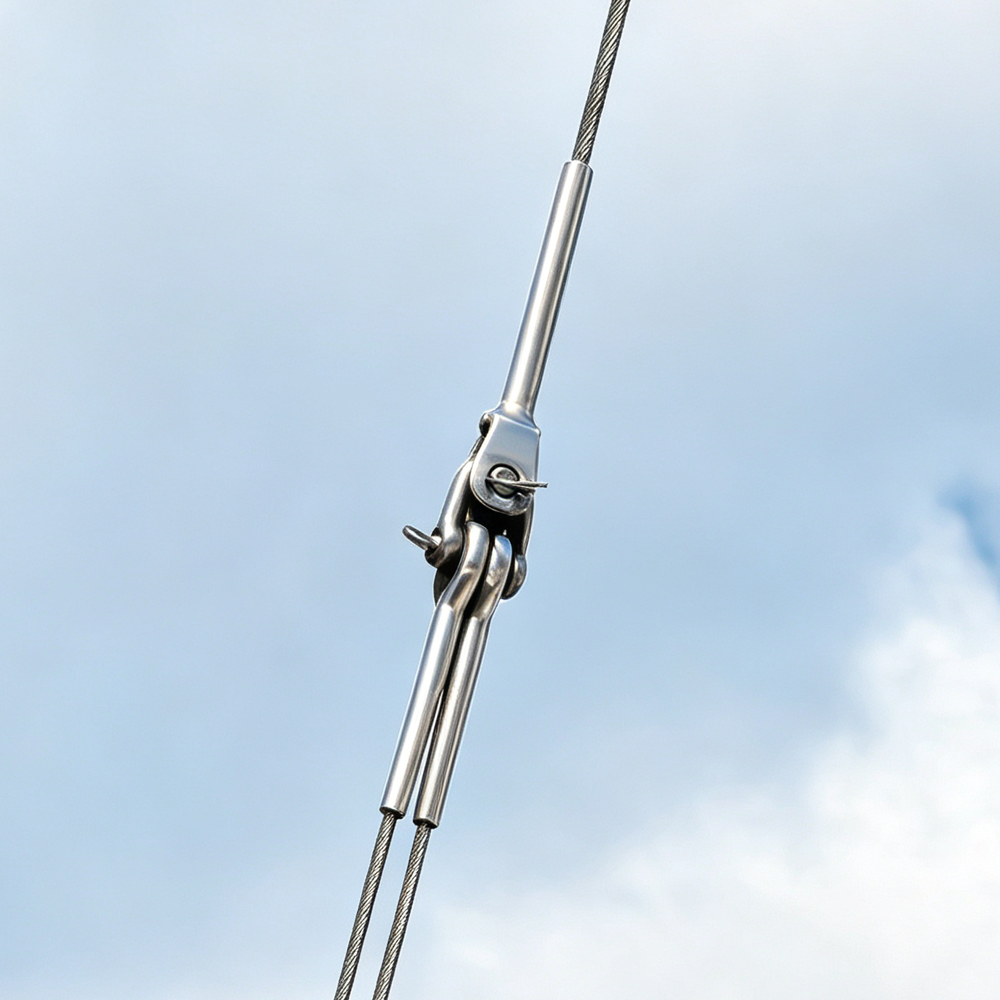 Stainless steel swage terminal on marine wire rope