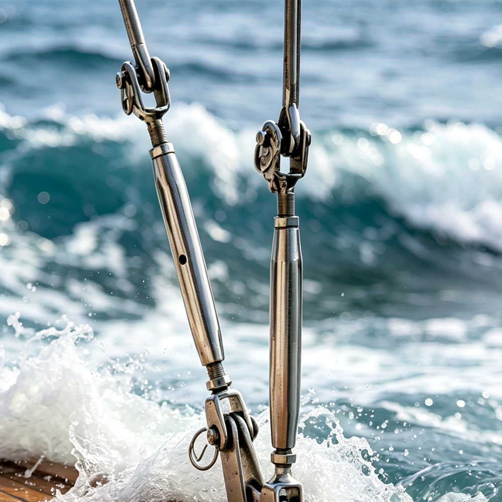 Stainless steel turnbuckles used in marine rigging
